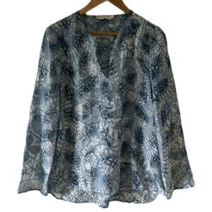 Tory Burch Baltic Sea Blue Tropical Semi Sheer Tunic